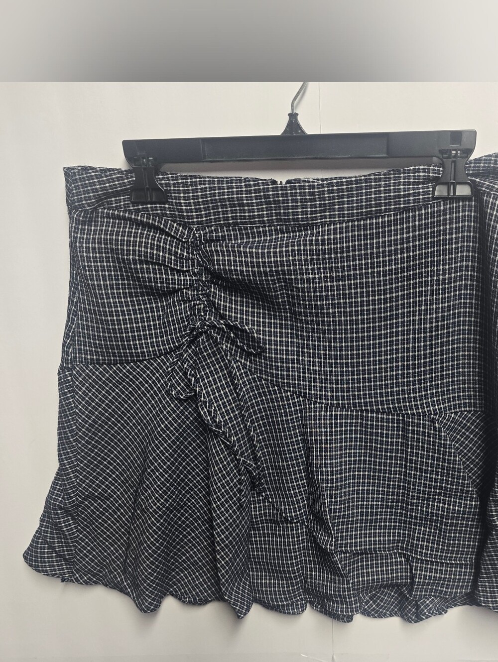 Skies Are Blue Navy & White Check Tie-Front Mini Skirt